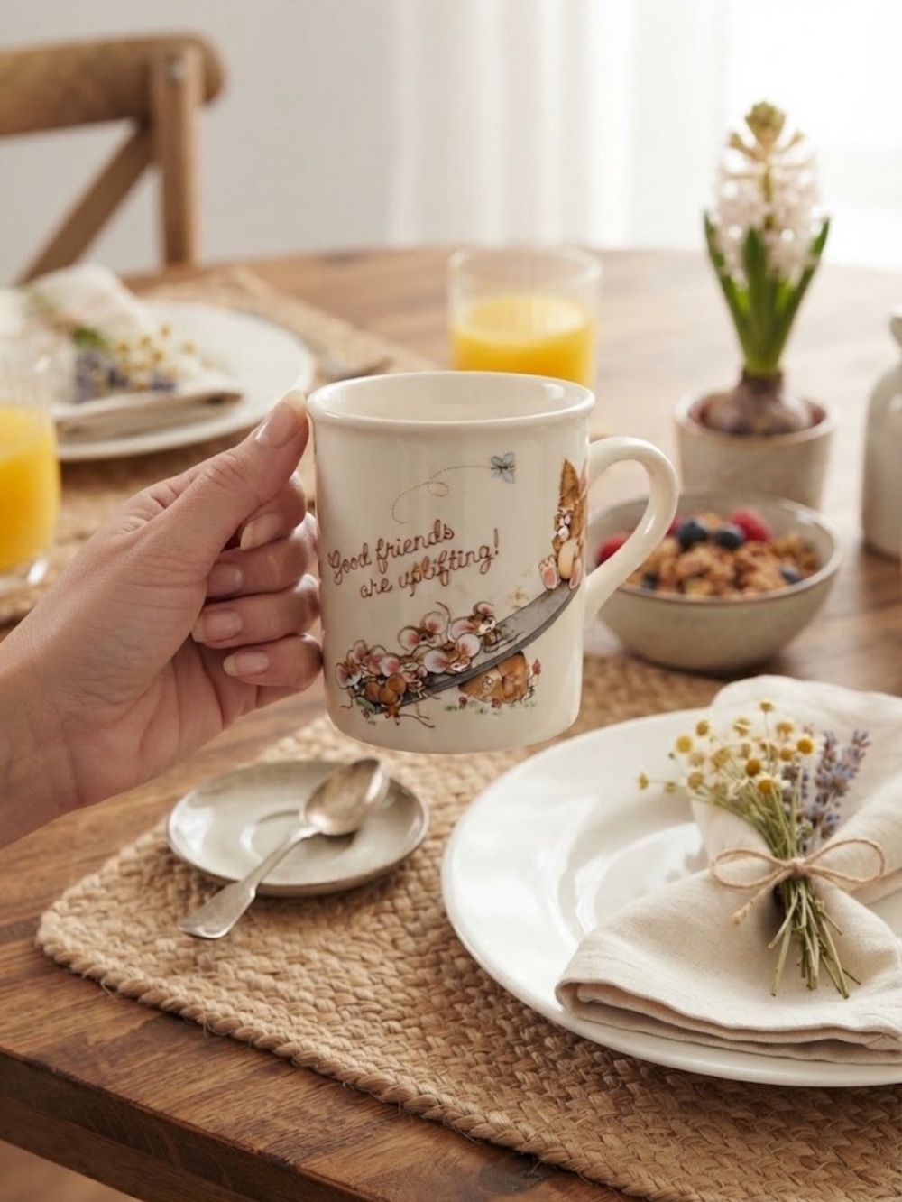 VINTAGE HALLMARK Uplifting Friends White Ceramic Bunny & Mice Coffee Mug